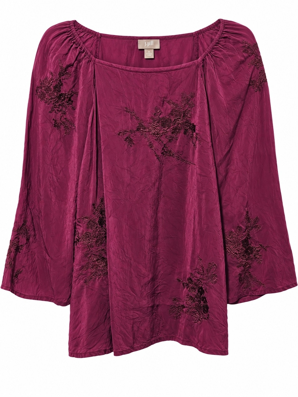 J. Jill Plum Embroidered Peasant Boo Blouse Size Small